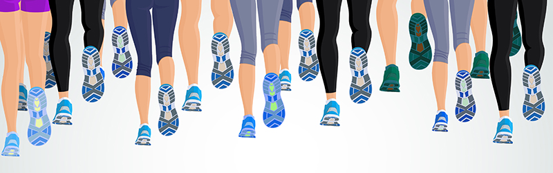Group or running people legs back view background vector illustration